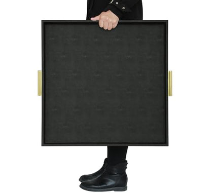 HofferRuffer Extra Large Square Serving Tray, Elegant Faux Leather Ottoman Tray with Gold Hardware Handles, Serve Tea, Coffee or Breakfast in Bed, 24 x 24 inches (Black Shagreen) - color: Black, size: 24" x 24" x 2"