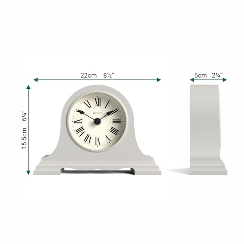 JONES CLOCKS® Speakeasy Small Mantel Clock | Classic Napoleon’s hat Design | Gray | Roman Numerals |Traditional Style for Desk, Table, Shelf or Bedside - color: Overcoat Grey