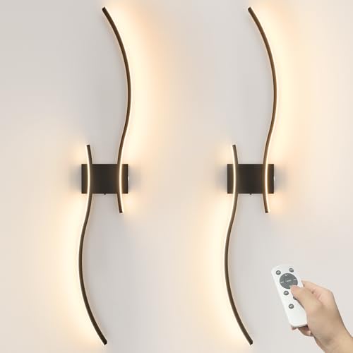 VOLISUN Battery Operated Wall Sconces Set of Two, 39.4 inch Wireless Wall Sconces, 3000K-6500K Dimmable Wall Lamps with Remote, Rechargeable Black Wall Lights for Living Room, Hallway, Bedroom - color: Black, size: 39.4 INCH