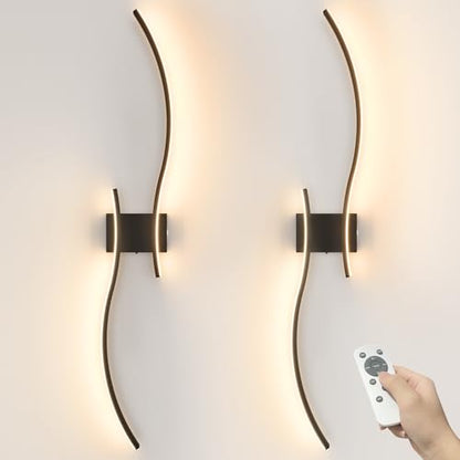 VOLISUN Battery Operated Wall Sconces Set of Two, 39.4 inch Wireless Wall Sconces, 3000K-6500K Dimmable Wall Lamps with Remote, Rechargeable Black Wall Lights for Living Room, Hallway, Bedroom - color: Black, size: 39.4 INCH