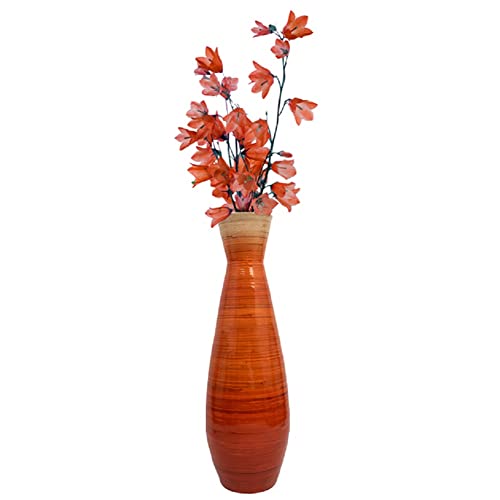 Uniquewise 28" Classic Bamboo Floor Vase Handmade, for Dining, Living Room, Entryway, Fill Up with Dried Branches Or Flowers, Glossy Orange, - color: Orange, size: Medium