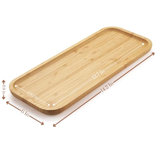 Bamboo Vanity Tray, Bathroom Counter Tray, Toilet Tank Top Tray for Organizing and Decor Display, 14.2 x 6 x 0.8 inch - size: 14.2" x 5.9" x 0.8"