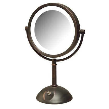 JERDON Tabletop Makeup Mirror with Lights - 1X/8X Magnification - Bronze 8.5" Vanity Mirror - Model HL8808BZL - color: Bronze