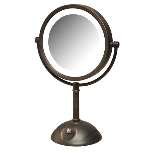 JERDON Tabletop Makeup Mirror with Lights - 1X/8X Magnification - Bronze 8.5" Vanity Mirror - Model HL8808BZL - color: Bronze