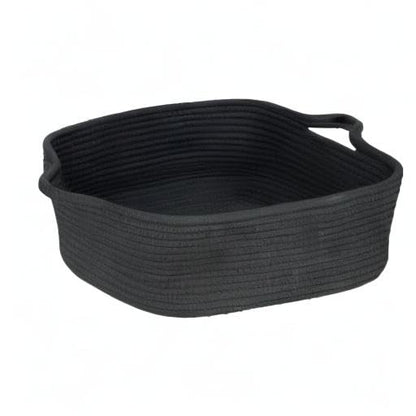 XUANGUO Medium Woven Cotton Rope Storage Basket with Handles, Black - color: black