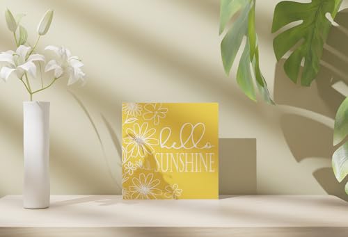 Summer Decor Decorations For Office Yellow Wooden Box 5x5inch - color: Hello Sunshine Yellow Flower
