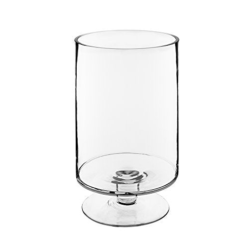 CYS EXCEL Glass Hurricane Pillar Candle Holder (H:13.5" W:8") | Multiple Size Choices Short Stem Candle Centerpieces | Stemmed Glass Cylinder Candle Vase - size: H-13.5" W-8"