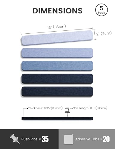 Fluxynara 13" x 2" Felt Wall Panels, Denim Mist - color: Denim Mist, size: 5-pack