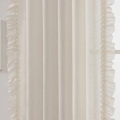 Linen Ruffled Curtains for Bedroom Farmhouse 58 x 63 Inch, 2 Panels - color: Natural Linen, size: 58"W x 63"L (Pack of 2)