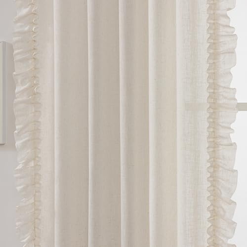 Farmhouse Linen Ruffled Curtains for Living Room 58 x 96 Inch, 2 Panels - color: Natural Linen, size: 58"W x 96"L (Pack of 2)