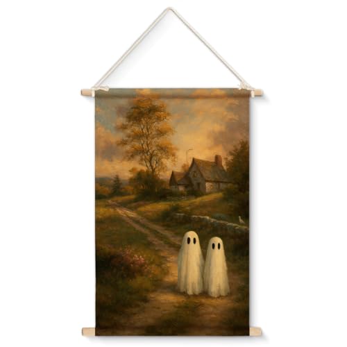 XIPLUM Vintage Halloween Ghost Wall Art Rustic Landscape Wall Decor - color: Halloween-f