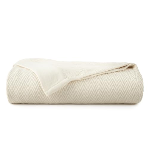 100% Organic Cotton Blanket - GOTS Certified 350GSM Organic Cotton Throw Blanket for Bed with Luxurious & Breathable Herringbone Weave - Great as Bedspread or Coverlet (Natural, Twin) - color: Natural, size: Twin
