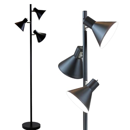 LIGHTACCENTS Black Tree Floor Lamp with 3 Adjustable Lights – Modern Standing Lamp, Adjustable Black Lamp Shades, Pole Light for Living Room, Bedroom, and Office - color: Black