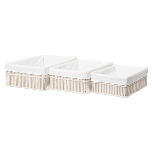 White Cotton Rope Woven Basket Storage Set of 3 for Organizing - color: Off-white