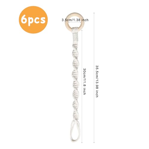 6 Pack Adjustable Macrame Plant Hanger Extenders Connectable Rope Hanging Plant Extender Handmade Woven Hanging Basket Extension with Wooden Ring for Indoor Outdoor Plant Pot Holder (Style 1, 6) - style: Style 1