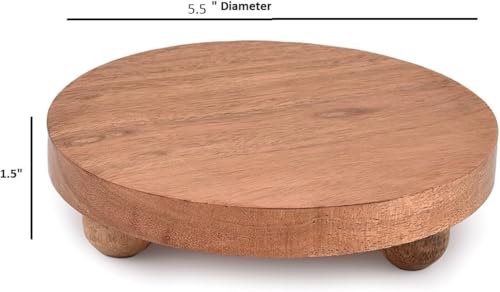 NIRMAN Display Stand Round Acacia Wood Stand for Display Wooden Stand for Kitchen/Bathroom Counter/Plant Stand (5.5" x 5.5" x 1.5"), (Set of 2)