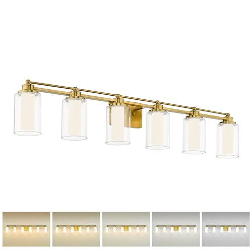 HWH Bathroom Vanity Light Fixtures 6-Light, Brushed Gold, 5HLT63B-6W-LED BG - color: Brushed Gold + LED, size: 6 Lights