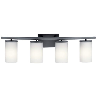 Kichler Crosby 4-Light Bathroom Vanity Light, Black - color: Black, size: 4 Light, style: Satin Etched Cased Opal Glass