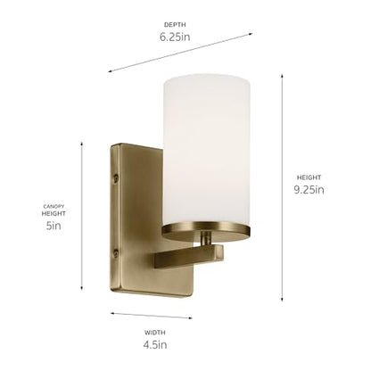 Kichler Crosby 1-Light Bathroom Wall Light, Natural Brass - color: Natural Brass, size: 1 Light, style: Satin Etched Cased Opal Glass