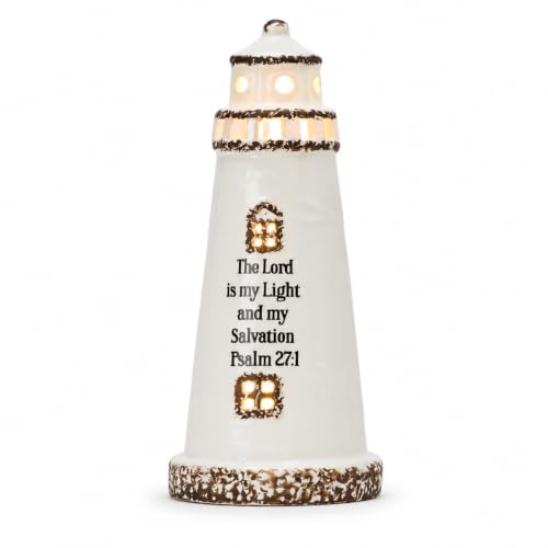DAILYBREAD Christian Lighthouse Lamp for Men – Psalm 27:1 Scripture LED Lighthouse, Man of God Gift, Christian Gift for Husband, Father, Pastor, Faith-Based Desk Decor 8”H - color: salvation