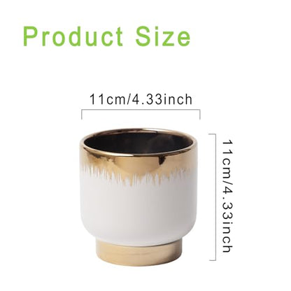White Gold Ceramic Planters, Flower Pots, 4.33 X 4.33 Inch - color: White and Gold