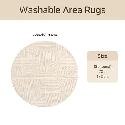 GENIMO Soft 6FT Round Rug Beige Washable for Living Room, High Low Pile - color: Arch Beige, size: 6' (Round)