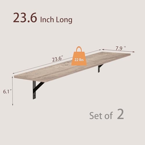DINZI LVJ Wall Shelves, 23.6" Long Floating Shelves with Metal Brackets - color: Greige, size: 23.6 Inch