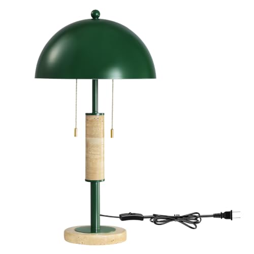 Green Bedside Table Lamp Set 2 Mid Century Modern Tavertine Nightstand Lamp - color: Green
