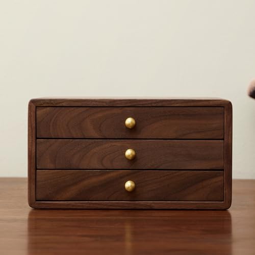 Wooden Jewelry Box, Large, Black Walnut Wood - size: 3 drawers