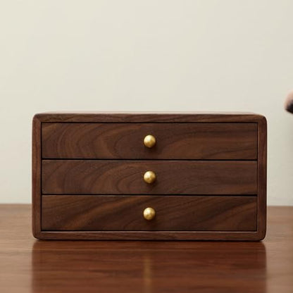 Wooden Jewelry Box, Large, Black Walnut Wood - size: 3 drawers
