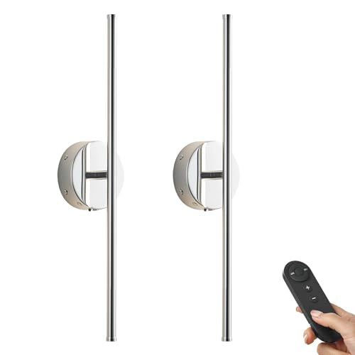 KARTOOSH Battery Operated Wall Sconces Set of Two Wireless Wall Lights - color: Chrome, size: 20.4 Inches