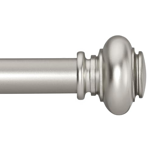 SIMEWIN Silver Curtain Rods for Windows 28 to 48 Inches Adjustable Decorative 1 Inch Diameter Single Window Curtain Rod Set with Classic Finials, Silver Finishing - color: Silver, size: 28"-48"