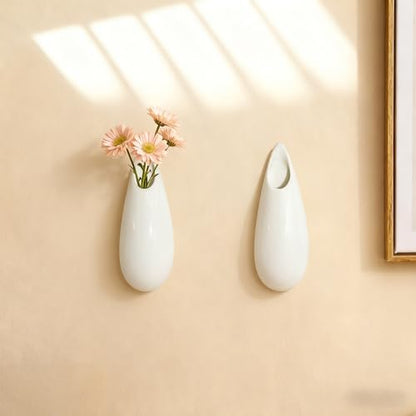 White Ceramic Wall Vases, Set of 2, 5.9 Inch, Teardrop Design - color: 2pcs-small