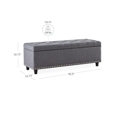 BELLEZE Storage Ottoman, Tufted Ottoman with Close Hinge, Foot Rest for Living Room (Gray, 47 inch) - color: Gray a