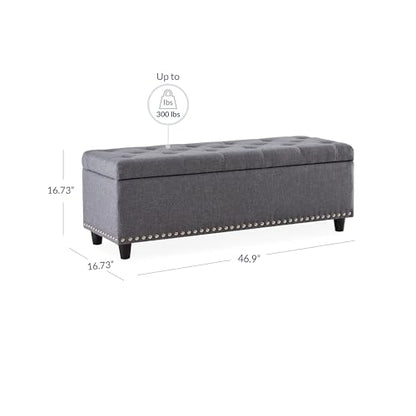 BELLEZE Storage Ottoman, Tufted Ottoman with Close Hinge, Foot Rest for Living Room (Gray, 47 inch) - color: Gray a