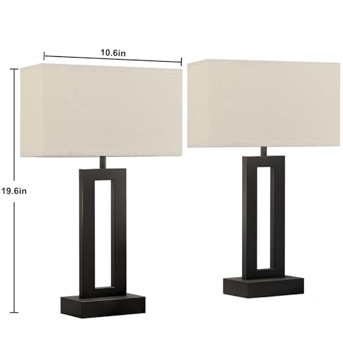 19.6" Touch Lamps for Nightstand, 3 Way Dimmable Bedroom Lamp, USB C+A - color: A. Beige&Black, size: Medium(19.6in)
