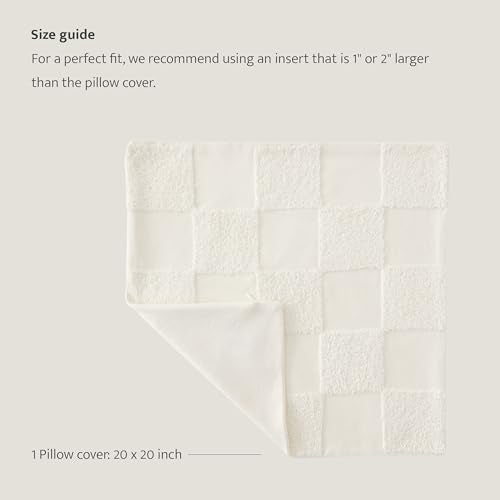 Double Stitch 100% Cotton Tufted Boho Checkered Throw Pillow Covers, Cream - color: Cream, size: 20" x 20" (Pack of 1)
