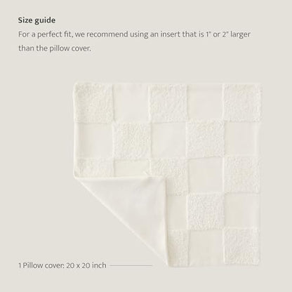 Double Stitch 100% Cotton Tufted Boho Checkered Throw Pillow Covers, Cream - color: Cream, size: 20" x 20" (Pack of 1)