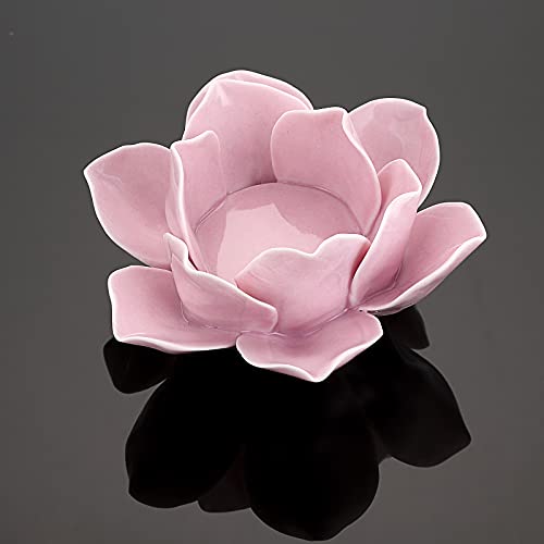 OwnMy 4.5 Inch Ceramic Lotus Flower Tea Light Holder Votive Candle Holder - color: Pink