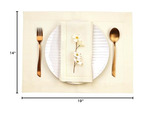 Signature Linen™ by D'Moksha, Cream Placemats Set of 4, 14 x 19 Inch, 100% Pure Linen Table Mats, Hemstitch, Machine Washable Cloth Placemats- Fall, Weddings, Outdoor Hosting - color: Cream, size: Set of 4 (14 X 19 Inch)