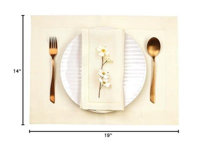 Signature Linen™ by D'Moksha, Cream Placemats Set of 4, 14 x 19 Inch, 100% Pure Linen Table Mats, Hemstitch, Machine Washable Cloth Placemats- Fall, Weddings, Outdoor Hosting - color: Cream, size: Set of 4 (14 X 19 Inch)