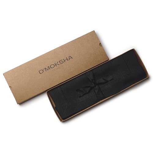 Signature Linen™ by D'Moksha, Black Placemats Set of 6, 14 x 19 Inch, 100% Pure Linen Table Mats, Hemstitch, Machine Washable Cloth Placemats- Fall, Weddings, Outdoor Hosting - color: Black, size: Set of 6 (14 X 19 Inch)
