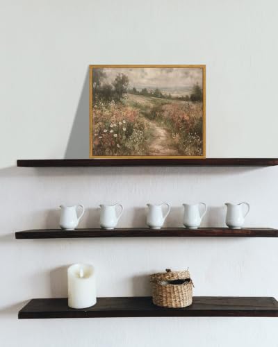 KBKBART Framed Canvas Wall Art Landscape Nature Country Wildflower Painting - color: Countryside Wildflower, size: 24"L x 16"W