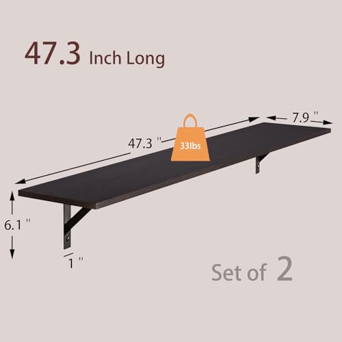 DINZI LVJ Long Wall Shelves, 47.3Inch Wooden Floating Shelves with Brackets - color: Espresso, size: 47.3 Inch