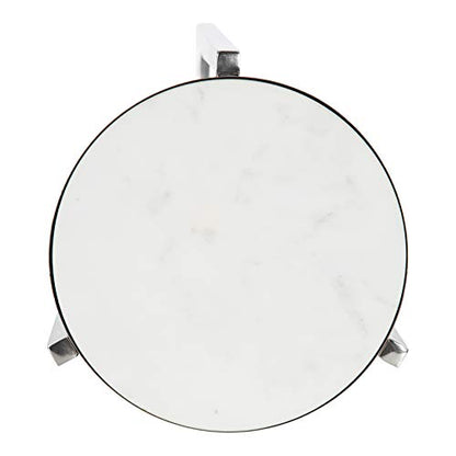 Kate and Laurel Aguilar Glam Round Drink Table, 8 x 8 x 23, Silver and White, Small Accent Table for Use as Plant Pedestal Stand with Marble Tabletop