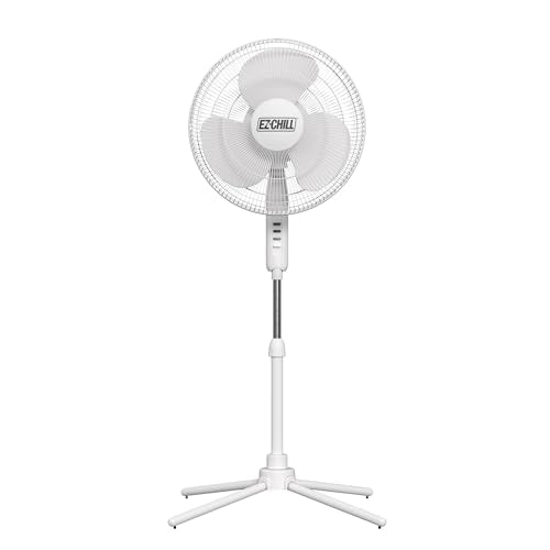 EZ-CHILL 16" Oscillating Pedestal Fan with Folding Base - White - color: White