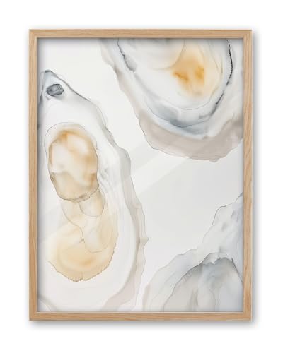 iHery 12x16in Abstract Oyster Framed Coastal Wall Art - color: OAK Framed Hamptons, size: 16"L x 12"W