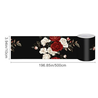 HOMETITUTE Peel and Stick Wallpaper Border 4x196in Red Rose Pattern - color: rose pattern