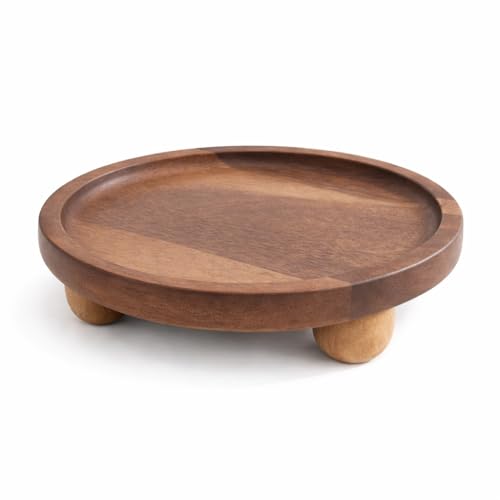 Wooden Riser for Display, 7 Inch Round Wood Riser Pedestal Stand, Small Round Wooden Tray & Wood Pedestal Tray, Elevated Tray for Candles Plants Bottles Vases, Farmhouse Tabletop Entry Table Centerpiece Decor