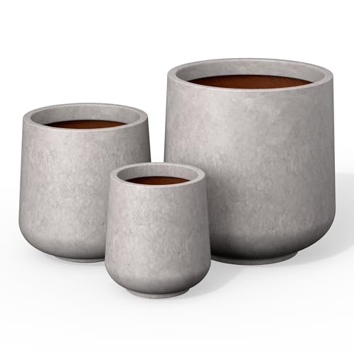 Kante Set of 3 CON Gray Concrete Curved Round Planters for Modern Home - color: Light Gray, size: 16.5"+13"+9.4" Dia